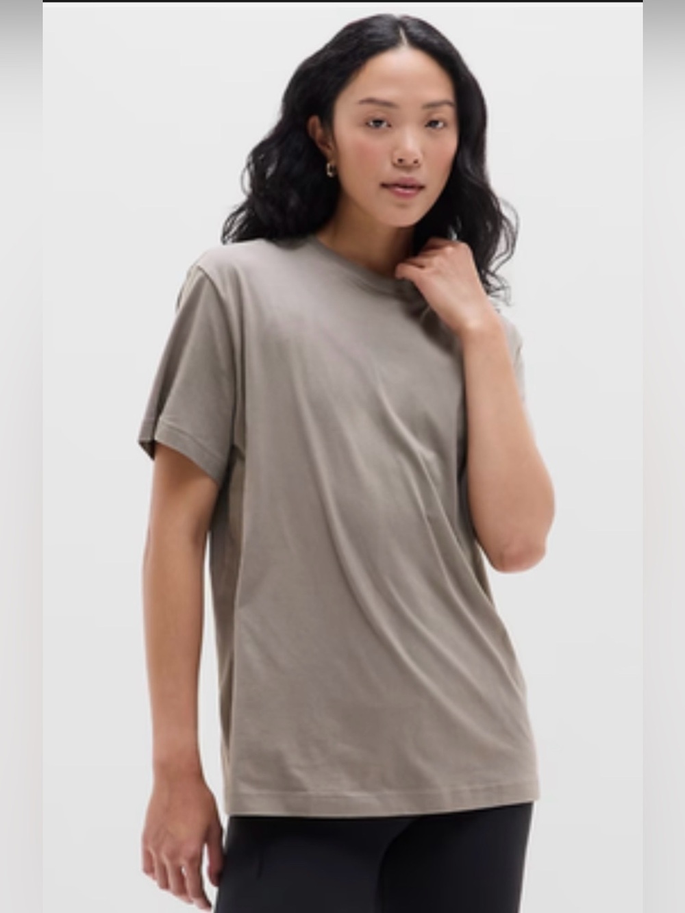 Women’s Athleta True Cotton Tee Classic Short Sleeve in Mortar Mushroom Large L